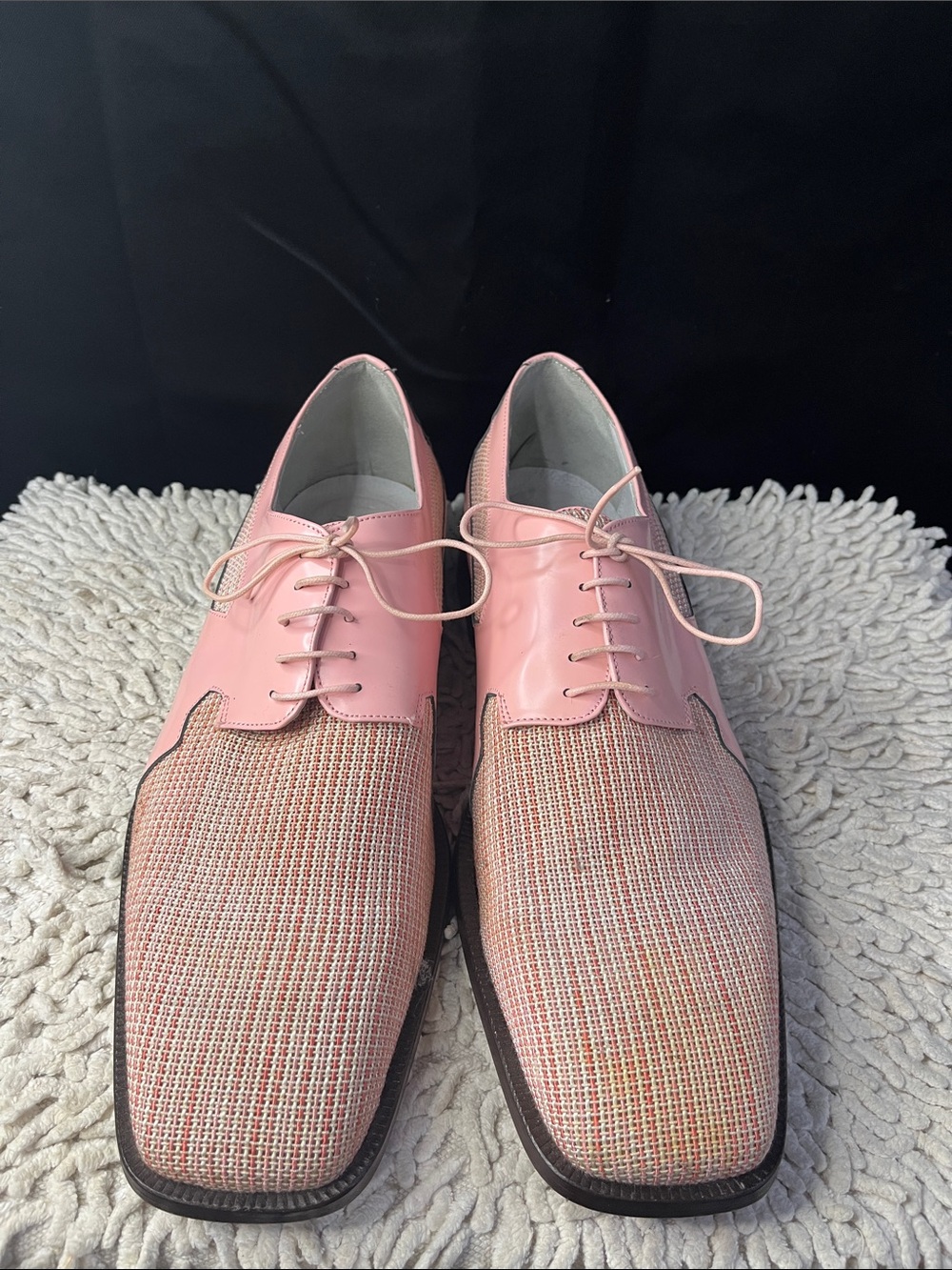 Men's Pink Two-Texture Lace-Up Derby Shoes